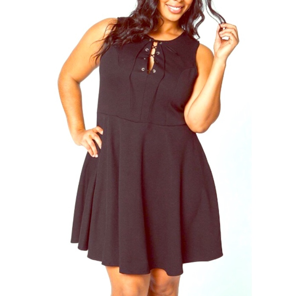 Plus Size Lace Up Skater Dress